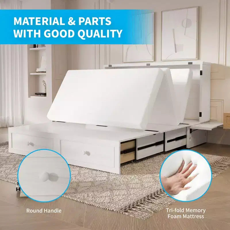 Mjkone Murphy Queen Size Bed Chest with Mattress and Storage