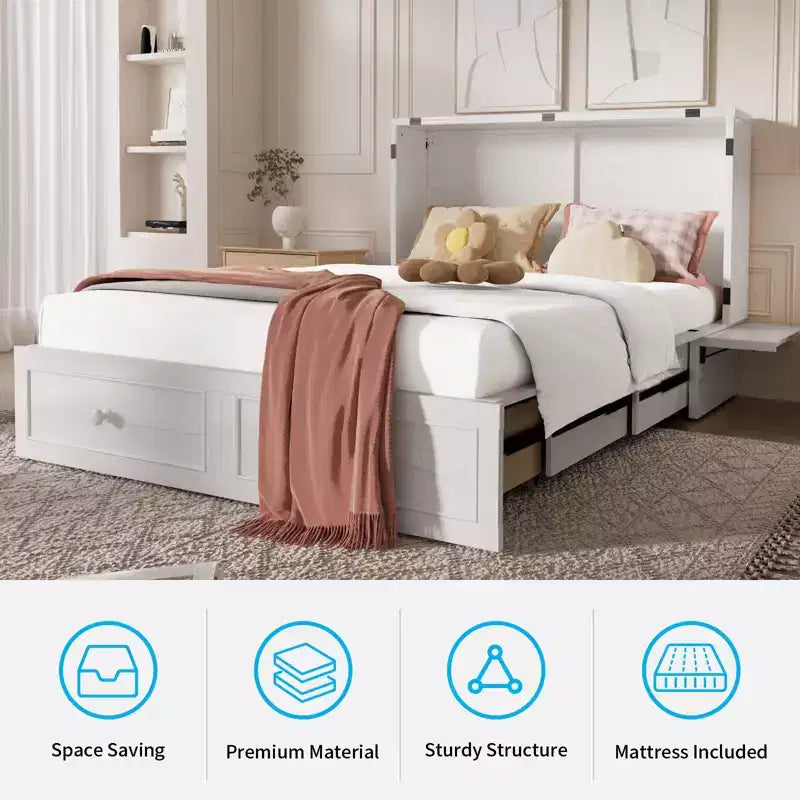 Mjkone Murphy Queen Size Bed Chest with Mattress and Storage