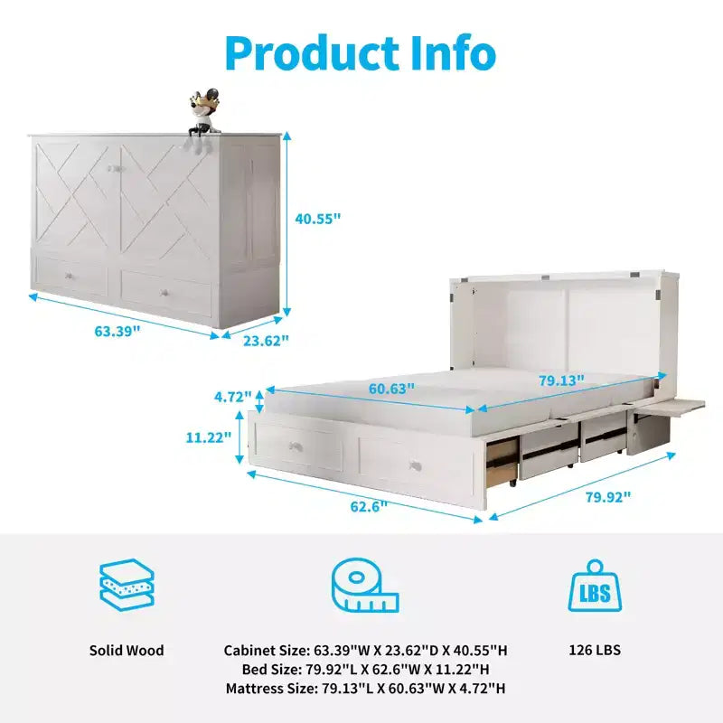 Mjkone Murphy Queen Size Bed Chest with Mattress and Storage