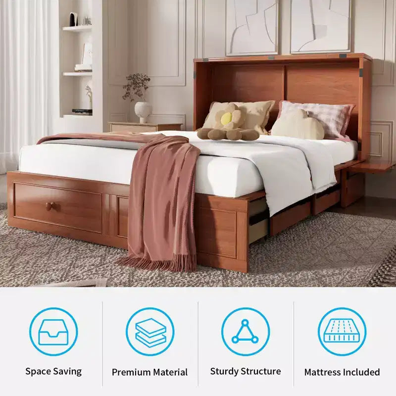 Mjkone Murphy Queen Size Bed Chest with Mattress and Storage