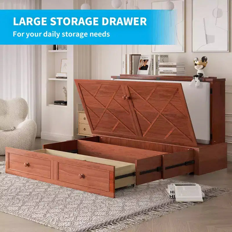 Mjkone Murphy Queen Size Bed Chest with Mattress and Storage