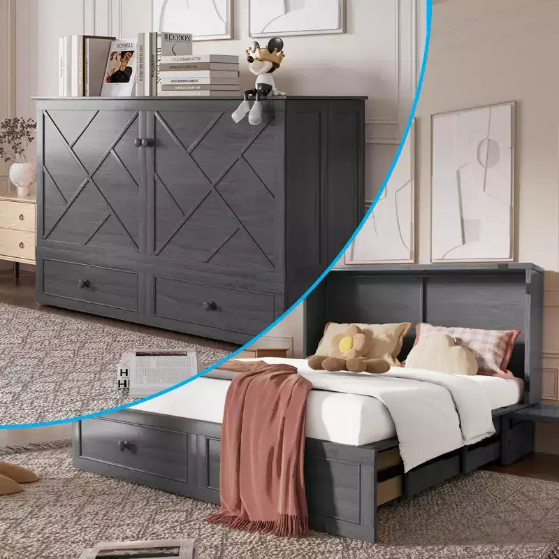 Mjkone Murphy Queen Size Bed Chest with Mattress and Storage