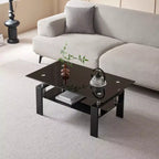 MAYEERTY 2-Tier Clear Glass Tempered Glass Coffee Table, Modern Rectangular Tea Table with Storage Shelf