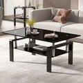 MAYEERTY 2-Tier Clear Glass Tempered Glass Coffee Table, Modern Rectangular Tea Table with Storage Shelf