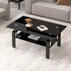 MAYEERTY 2-Tier Clear Glass Tempered Glass Coffee Table, Modern Rectangular Tea Table with Storage Shelf