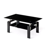 MAYEERTY 2-Tier Clear Glass Tempered Glass Coffee Table, Modern Rectangular Tea Table with Storage Shelf