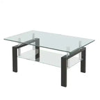 MAYEERTY 2-Tier Clear Glass Tempered Glass Coffee Table, Modern Rectangular Tea Table with Storage Shelf