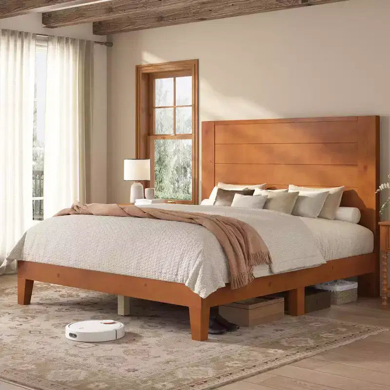 AMERLIFE Mid-Century Modern Platform Bed with 48 Headboard