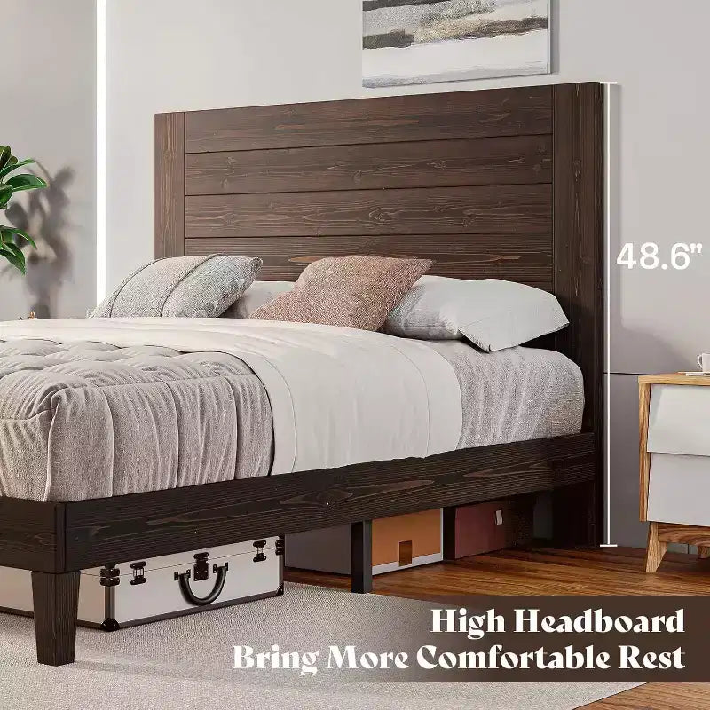 AMERLIFE Mid-Century Modern Platform Bed with 48 Headboard