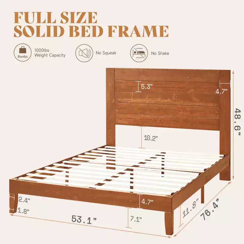 AMERLIFE Mid-Century Modern Platform Bed with 48 Headboard
