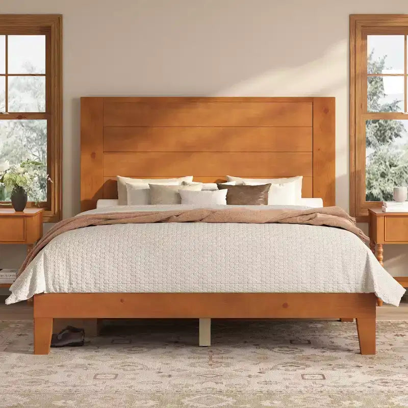 AMERLIFE Mid-Century Modern Platform Bed with 48 Headboard