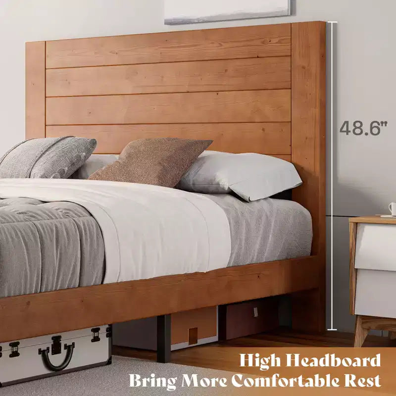 AMERLIFE Mid-Century Modern Platform Bed with 48 Headboard