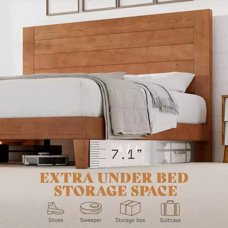 AMERLIFE Mid-Century Modern Platform Bed with 48 Headboard