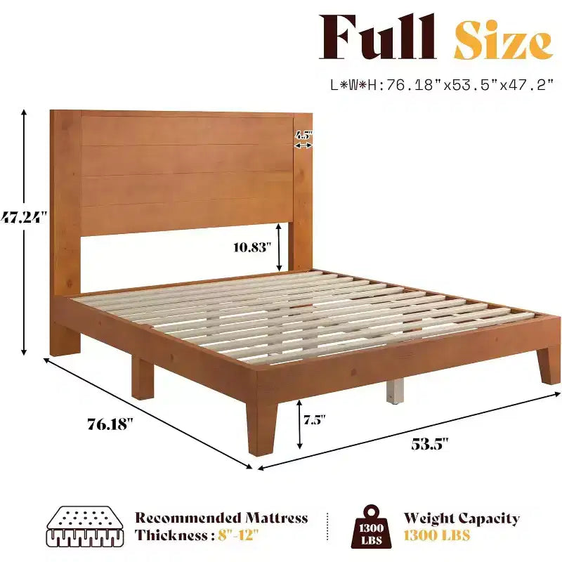 AMERLIFE Mid-Century Modern Platform Bed with 48 Headboard