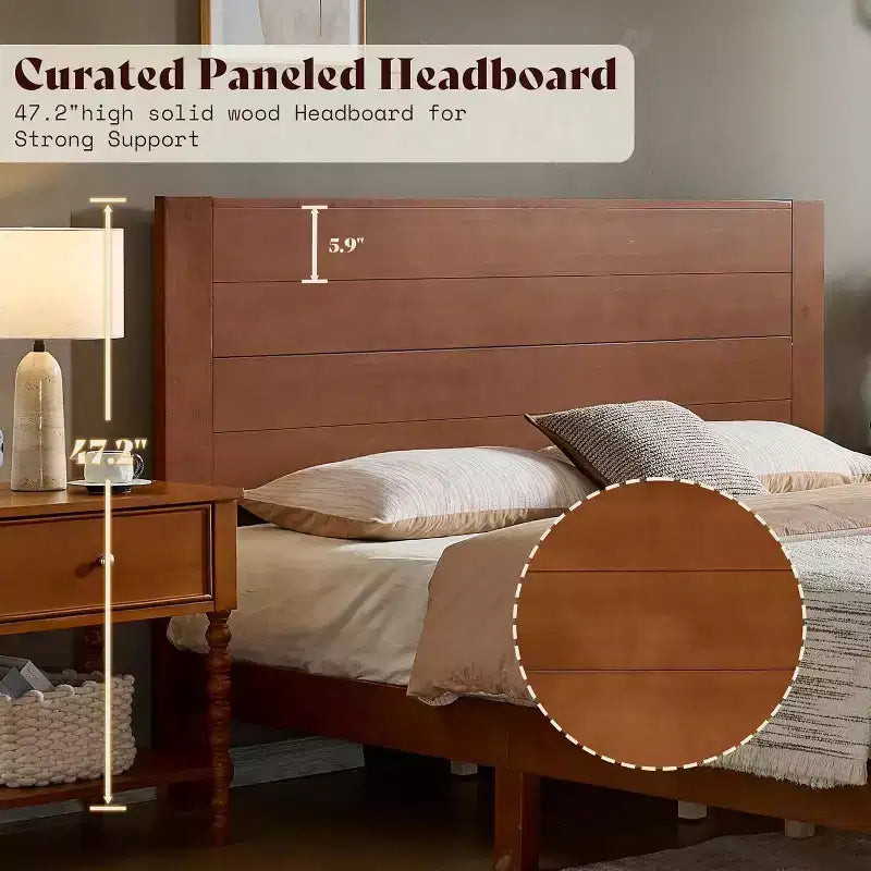 AMERLIFE Mid-Century Modern Platform Bed with 48 Headboard