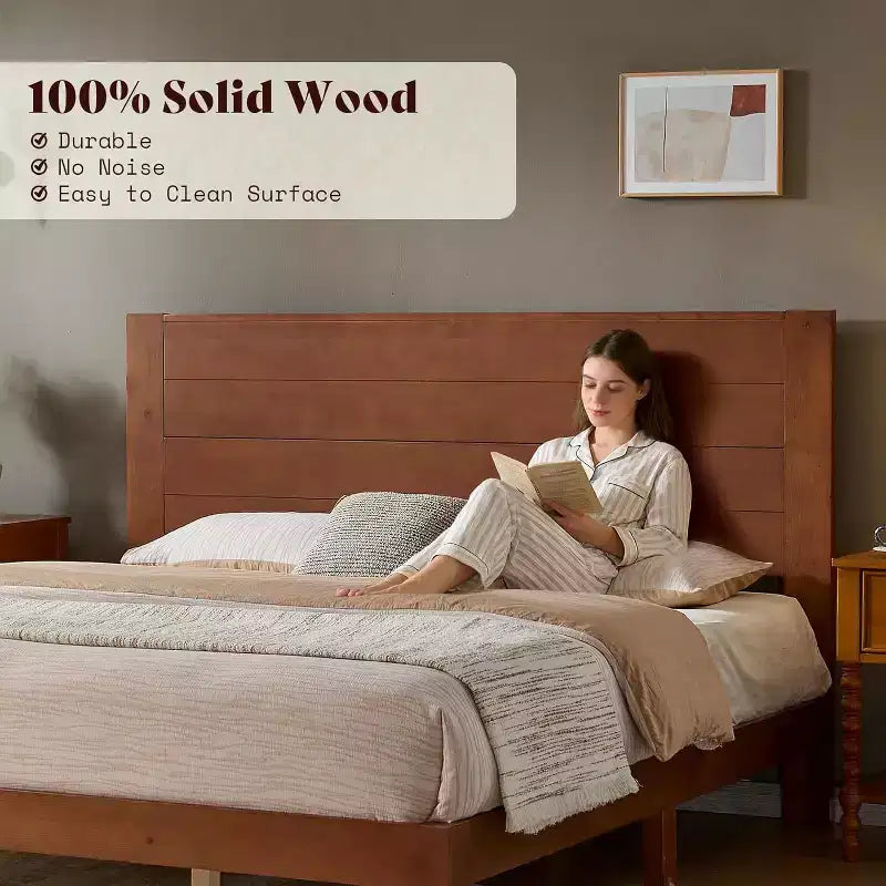 AMERLIFE Mid-Century Modern Platform Bed with 48 Headboard