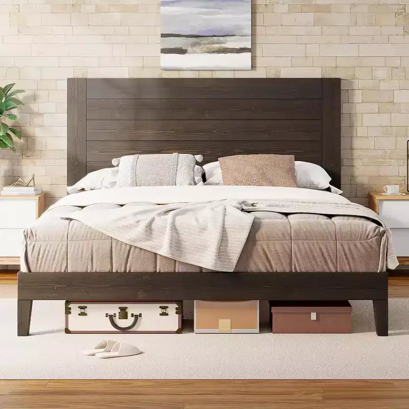 AMERLIFE Mid-Century Modern Platform Bed with 48 Headboard