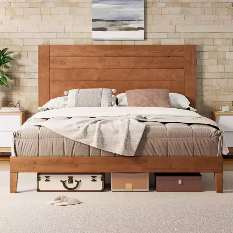 AMERLIFE Mid-Century Modern Platform Bed with 48 Headboard