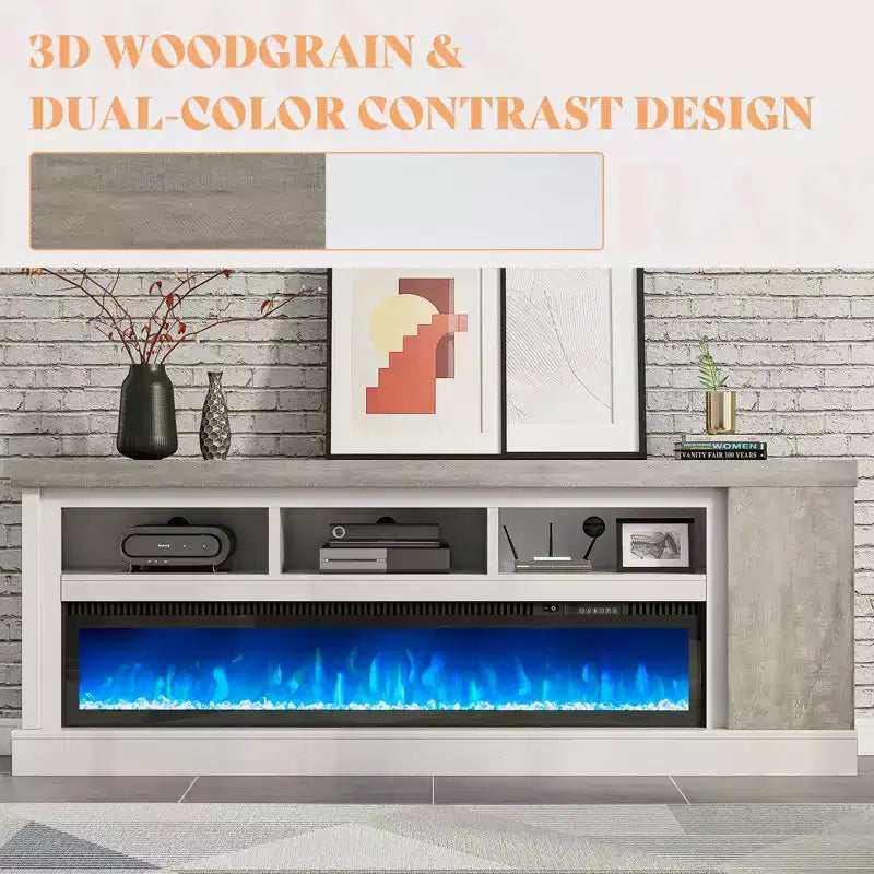 AMERLIFE 75 TV Stand with 60 Glass Electric Fireplace