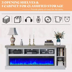 AMERLIFE 75 TV Stand with 60 Glass Electric Fireplace