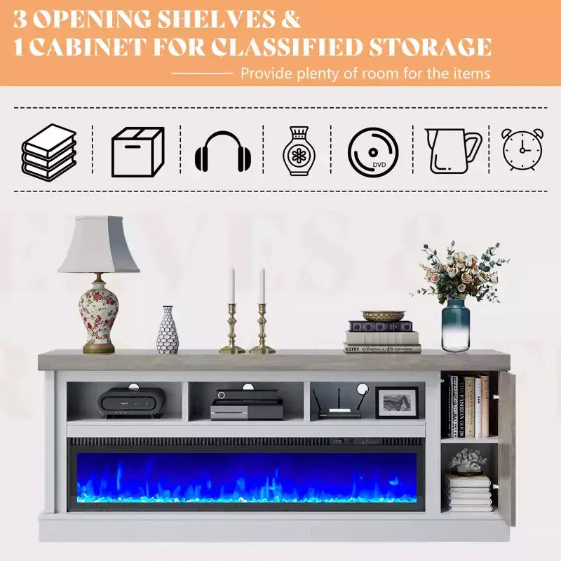 AMERLIFE 75 TV Stand with 60 Glass Electric Fireplace