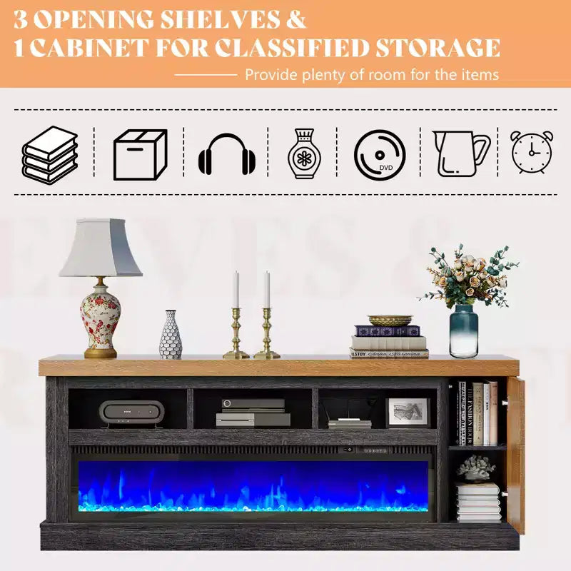 AMERLIFE 75 TV Stand with 60 Glass Electric Fireplace
