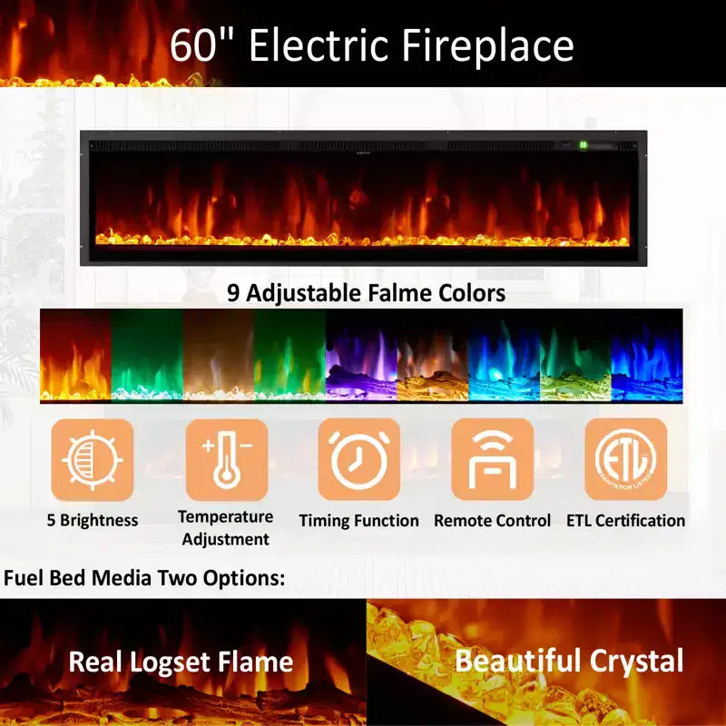 AMERLIFE 75 TV Stand with 60 Glass Electric Fireplace