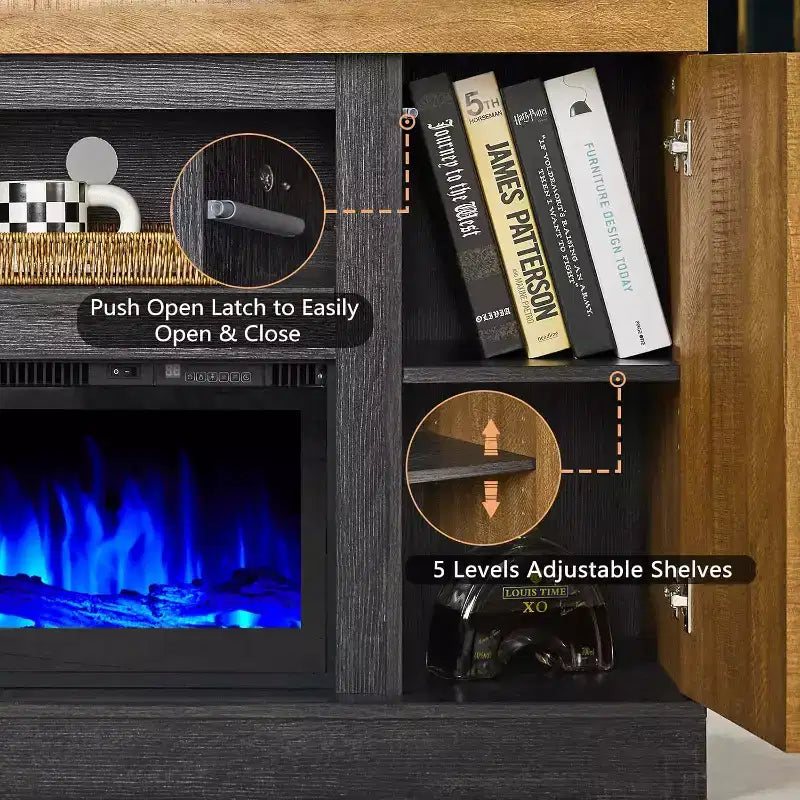 AMERLIFE 75 TV Stand with 60 Glass Electric Fireplace