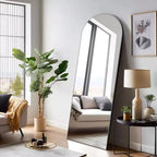Arched Full Length Mirror, 71x31 Floor Mirror with Brackets, Tempered Full Body Mirror and Removable Wood Art Carving for Bedroom Living Room, Black