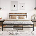 Okak Queen Size Bed Frame, Queen Platform Bed Frame with Rustic Vintage Wood Headboard, Strong Metal Slats Support Mattress Foundation, Brown