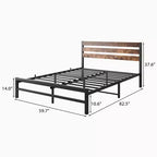 Okak Queen Size Bed Frame, Queen Platform Bed Frame with Rustic Vintage Wood Headboard, Strong Metal Slats Support Mattress Foundation, Brown