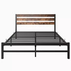 Okak Queen Size Bed Frame, Queen Platform Bed Frame with Rustic Vintage Wood Headboard, Strong Metal Slats Support Mattress Foundation, Brown