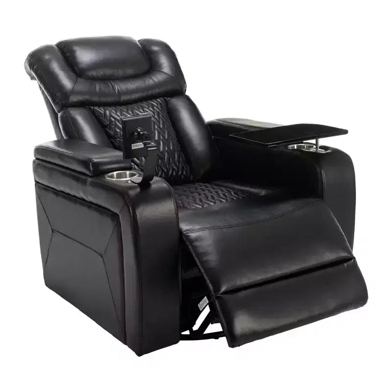 270 Swivel Power Recliner Chair with Tray Table, Phone Holder, Cup Holder & USB Port, PU Leather Home Theater Seat w/ Arm Storage - ModernLuxe