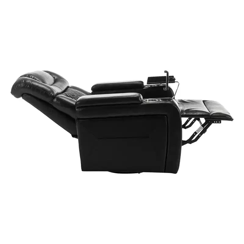270 Swivel Power Recliner Chair with Tray Table, Phone Holder, Cup Holder & USB Port, PU Leather Home Theater Seat w/ Arm Storage - ModernLuxe