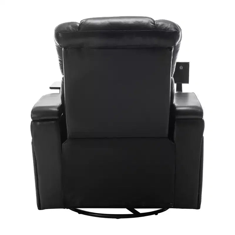270 Swivel Power Recliner Chair with Tray Table, Phone Holder, Cup Holder & USB Port, PU Leather Home Theater Seat w/ Arm Storage - ModernLuxe