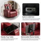 270 Swivel Power Recliner Chair with Tray Table, Phone Holder, Cup Holder & USB Port, PU Leather Home Theater Seat w/ Arm Storage - ModernLuxe