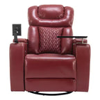 270 Swivel Power Recliner Chair with Tray Table, Phone Holder, Cup Holder & USB Port, PU Leather Home Theater Seat w/ Arm Storage - ModernLuxe