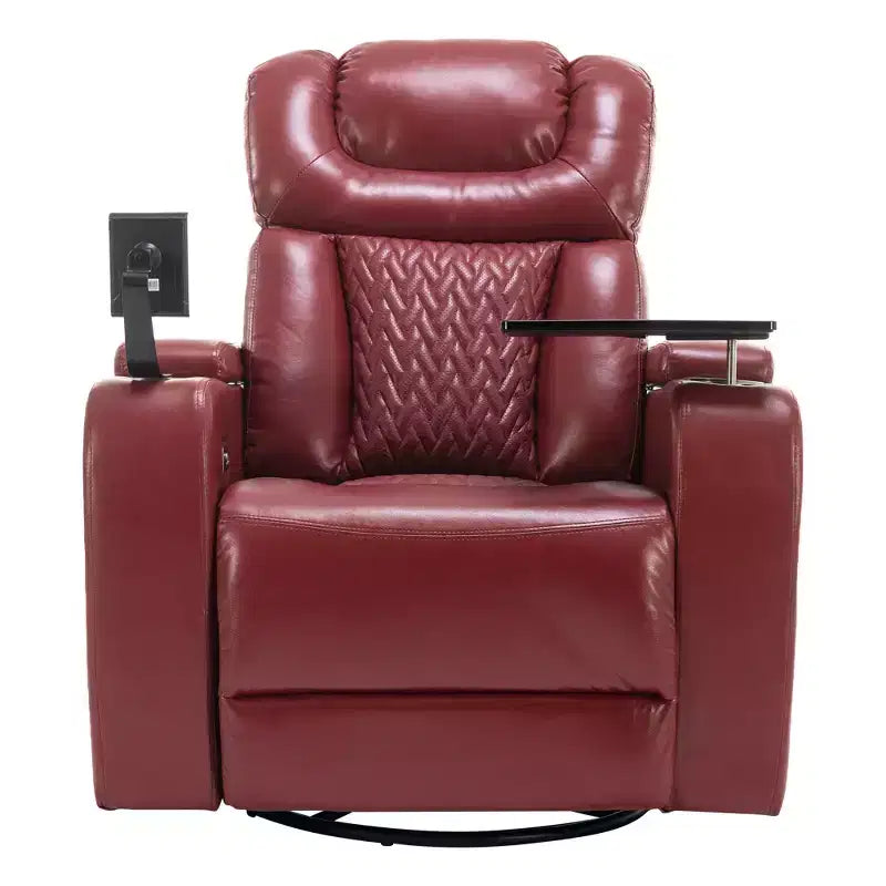 270 Swivel Power Recliner Chair with Tray Table, Phone Holder, Cup Holder & USB Port, PU Leather Home Theater Seat w/ Arm Storage - ModernLuxe