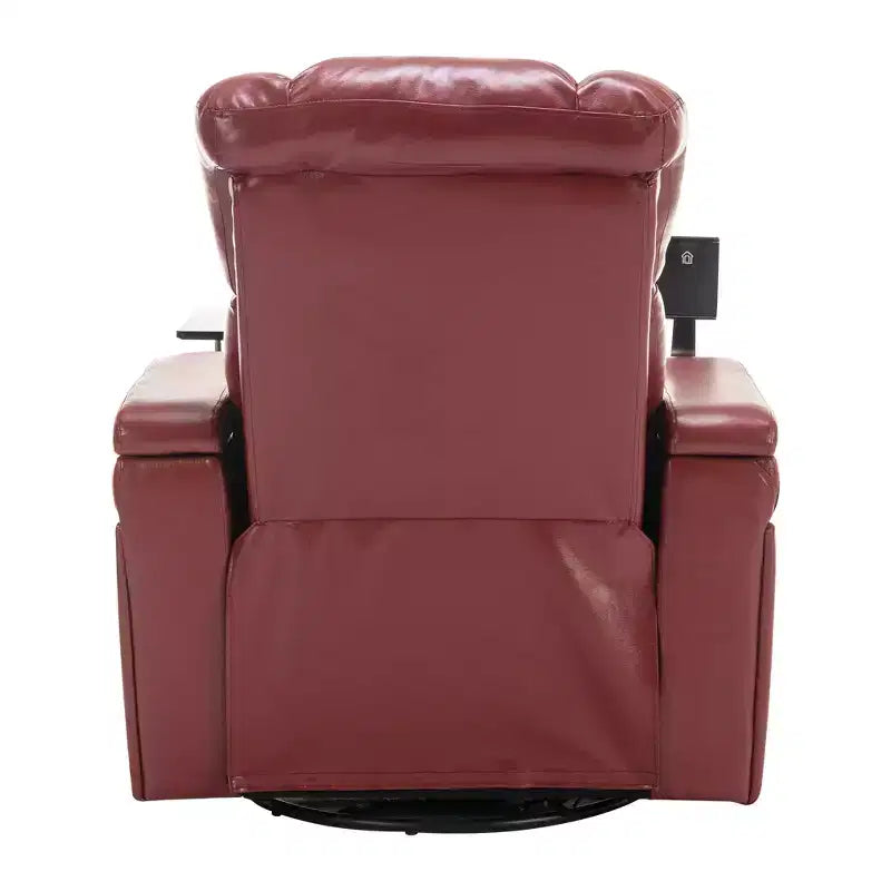 270 Swivel Power Recliner Chair with Tray Table, Phone Holder, Cup Holder & USB Port, PU Leather Home Theater Seat w/ Arm Storage - ModernLuxe