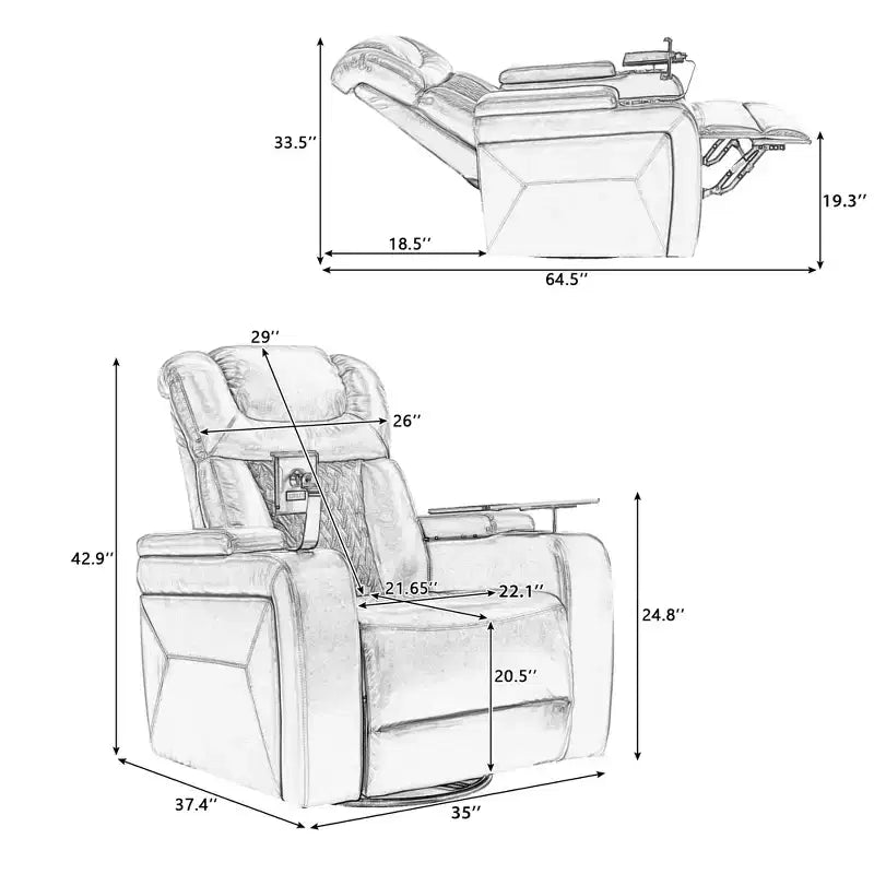 270 Swivel Power Recliner Chair with Tray Table, Phone Holder, Cup Holder & USB Port, PU Leather Home Theater Seat w/ Arm Storage - ModernLuxe