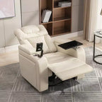 270 Swivel Power Recliner Chair with Tray Table, Phone Holder, Cup Holder & USB Port, PU Leather Home Theater Seat w/ Arm Storage - ModernLuxe