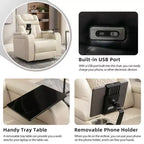 270 Swivel Power Recliner Chair with Tray Table, Phone Holder, Cup Holder & USB Port, PU Leather Home Theater Seat w/ Arm Storage - ModernLuxe
