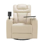 270 Swivel Power Recliner Chair with Tray Table, Phone Holder, Cup Holder & USB Port, PU Leather Home Theater Seat w/ Arm Storage - ModernLuxe