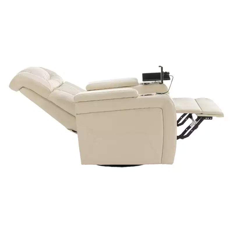 270 Swivel Power Recliner Chair with Tray Table, Phone Holder, Cup Holder & USB Port, PU Leather Home Theater Seat w/ Arm Storage - ModernLuxe