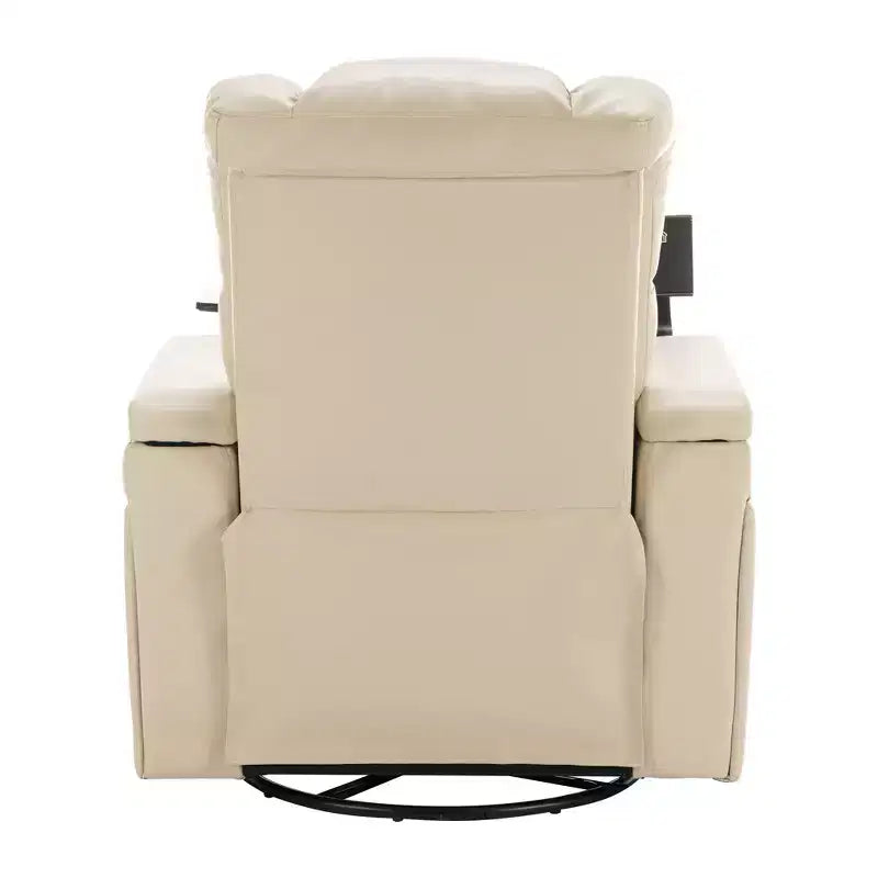 270 Swivel Power Recliner Chair with Tray Table, Phone Holder, Cup Holder & USB Port, PU Leather Home Theater Seat w/ Arm Storage - ModernLuxe
