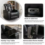 270 Swivel Power Recliner Chair with Tray Table, Phone Holder, Cup Holder & USB Port, PU Leather Home Theater Seat w/ Arm Storage - ModernLuxe