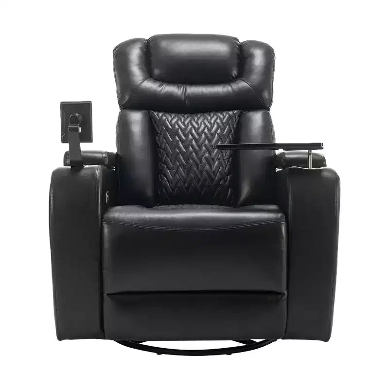 270 Swivel Power Recliner Chair with Tray Table, Phone Holder, Cup Holder & USB Port, PU Leather Home Theater Seat w/ Arm Storage - ModernLuxe