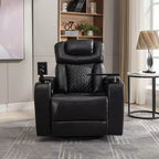 270 Swivel Power Recliner Chair with Tray Table, Phone Holder, Cup Holder & USB Port, PU Leather Home Theater Seat w/ Arm Storage - ModernLuxe