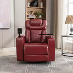 270 Swivel Power Recliner Chair with Tray Table, Phone Holder, Cup Holder & USB Port, PU Leather Home Theater Seat w/ Arm Storage - ModernLuxe