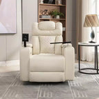 270 Swivel Power Recliner Chair with Tray Table, Phone Holder, Cup Holder & USB Port, PU Leather Home Theater Seat w/ Arm Storage - ModernLuxe